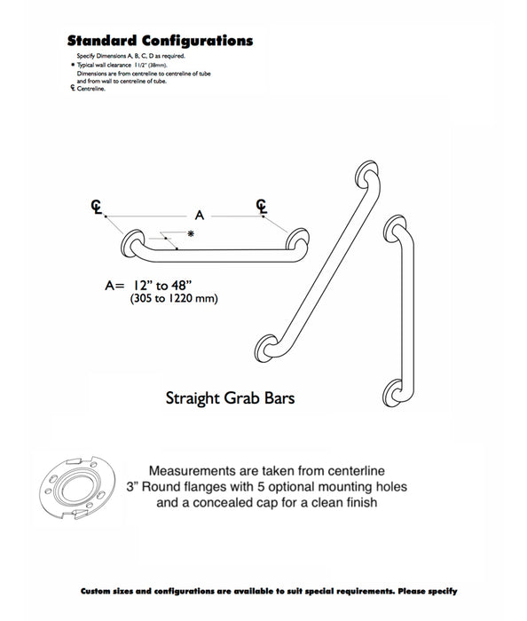 GBC 120 - 1.25" Diameter Brushed Nickel Shur-Grip Grab Bar