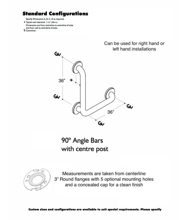 GBC 354 3636 - 1.5" Diameter 90 Deg L Shape 36" x 36"