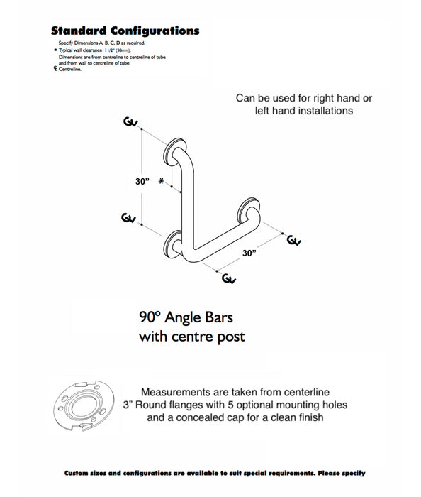 GBC 304. - 1.25" Diameter 90 Deg L Shape 30" x 30"