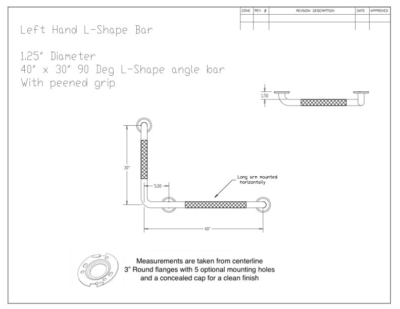 GBC 303.8. - 1.25" Diameter L-Shape 40" x 30"