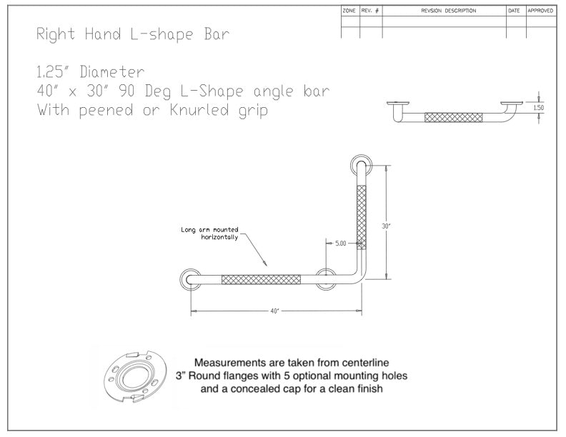 GBC 303.7 - 1.25" Diameter L-Shape 40" x 30"