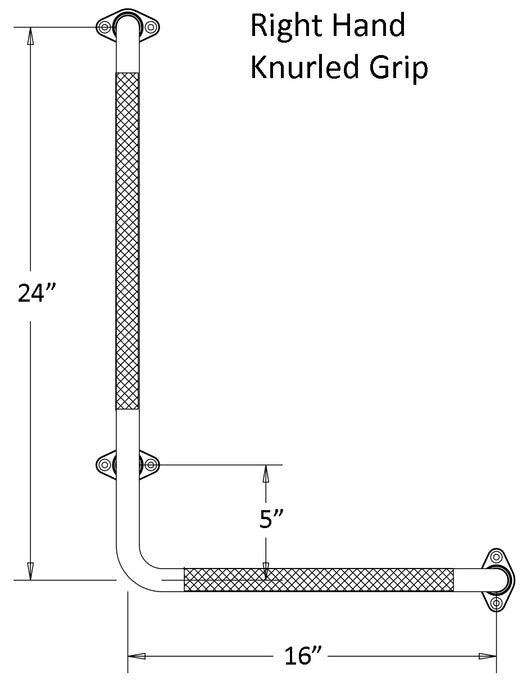1" diameter chrome angle grab bar with knurled grip drawing