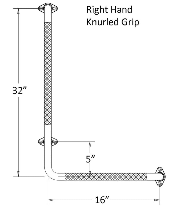 1" diameter chrome angle grab bar with knurled grip drawing