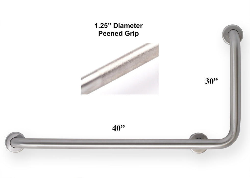 L-shape grab bar 40" x 30" for OBC and building code - with peened grip