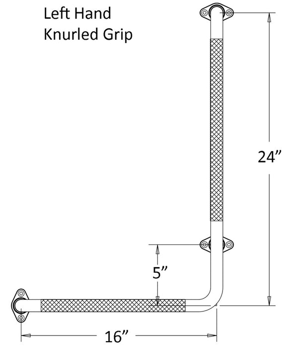1" diameter chrome angle grab bar with knurled grip drawing