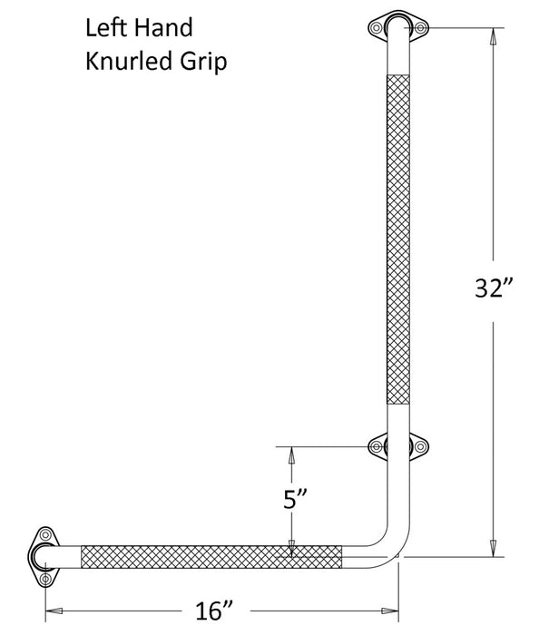 1" diameter chrome angle grab bar with knurled grip drawing