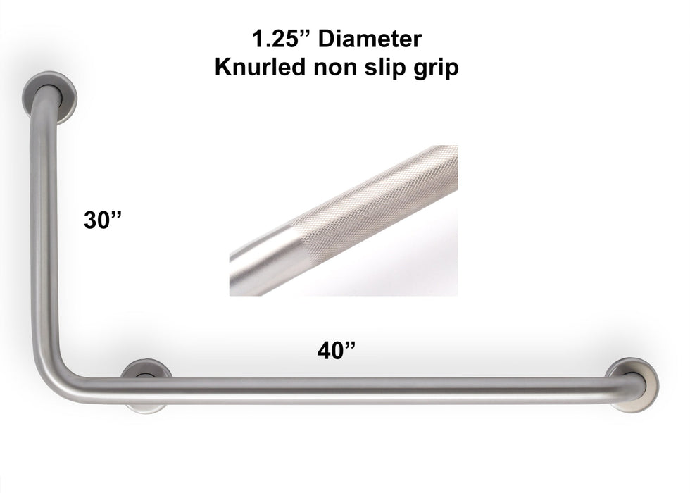 L-shape grab bar 40" x 30" for OBC and building code - with knurled grip