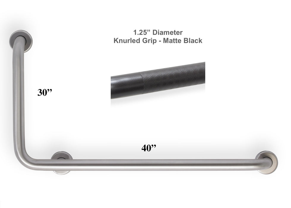 Matte Black L-shape grab bar 40" x 30" for OBC and building code - with knurled grip
