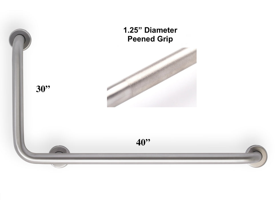 L-shape grab bar 40" x 30" for OBC and building code - with peened grip