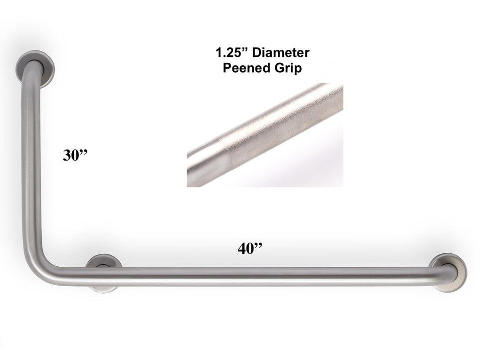 L-shape grab bar 40" x 30" for OBC and building code - with peened grip