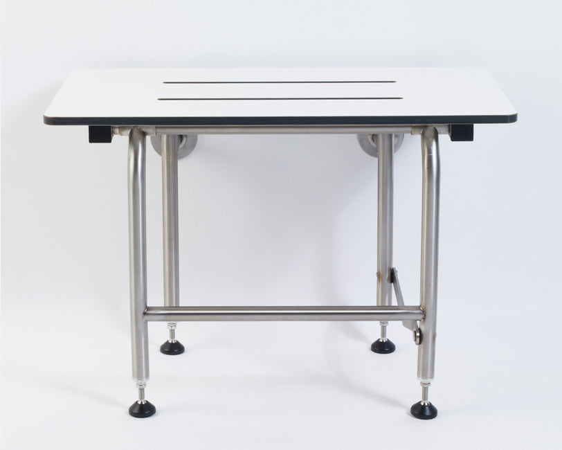 Folding shower seat rectangle white phenolic top ADA folding shower seat with legs