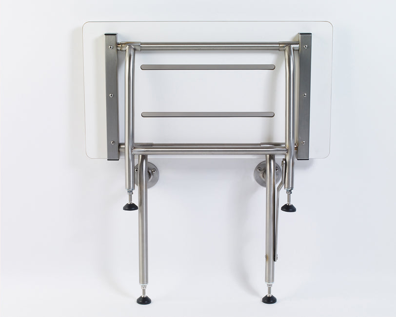 Folding shower seat rectangle white phenolic top ADA folding shower seat with legs