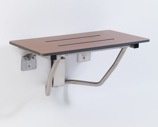 Folding shower seat rectangle woodgrain phenolic top ADA folding shower seat
