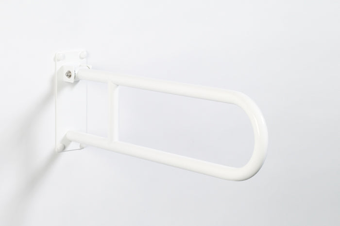 friction hinge folding grab bar flip up safety rail 1.5" diameter with friction hinge all stainless steel  in white