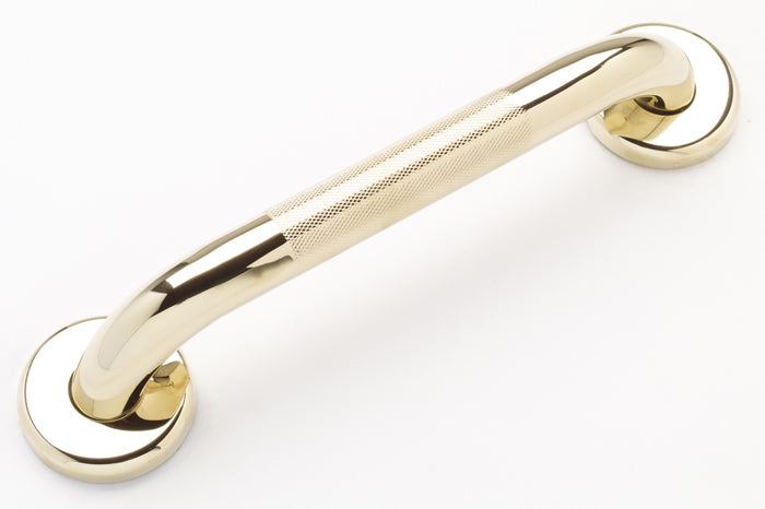polished brass grab bars with knurled grip