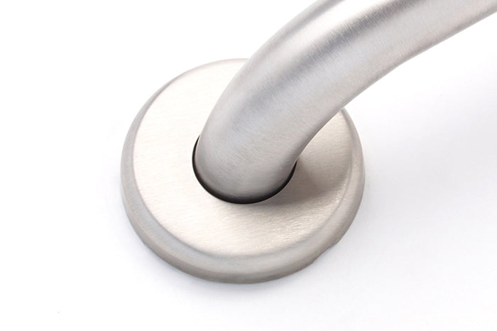 L shape grab bar for Ontario building code and commercial ada accessible washrooms  36" x 36"  close up on wall flange