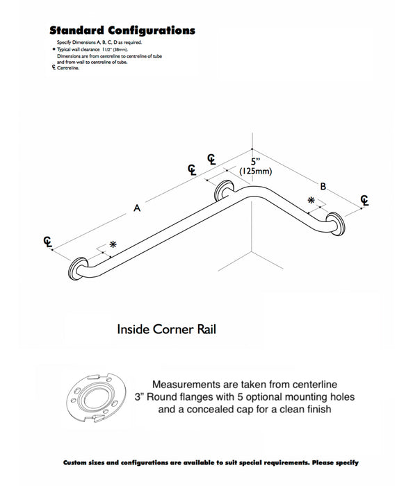 GBC 315 - 1.25" Diameter 34" x 18" Inside Corner Rail