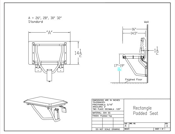 GBC 502 - Rectangle Padded Folding Shower Seat