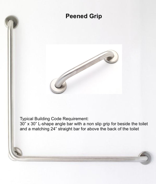 L-shape grab bar 30" x 30" for OBC and building code - with peened grip and a matching 24" straight grab bar