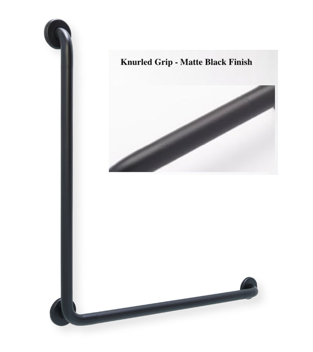 Matte Black L-shape grab bar 30" x 30" for OBC and building code - with knurled grip 