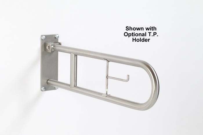 friction hinge folding grab bar flip up safety rail 1.5" diameter with friction hinge all stainless steel  with toilet paper holder 
