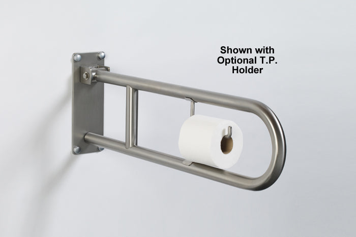 friction hinge folding grab bar flip up safety rail 1.5" diameter with friction hinge all stainless steel with tp toilet tissue paper holder 