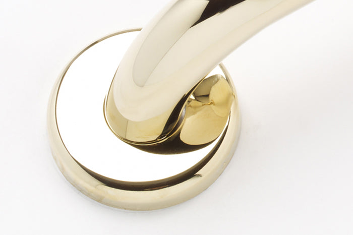 polished brass grab bars with knurled grip  close up of flange