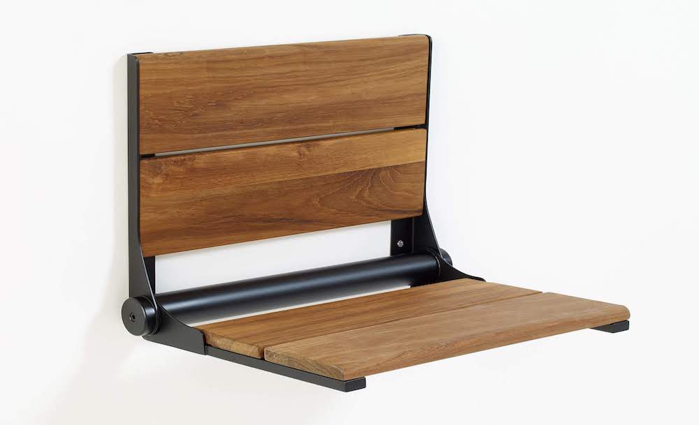 Lifeline contour shower seat teakwood slats with matte black frame