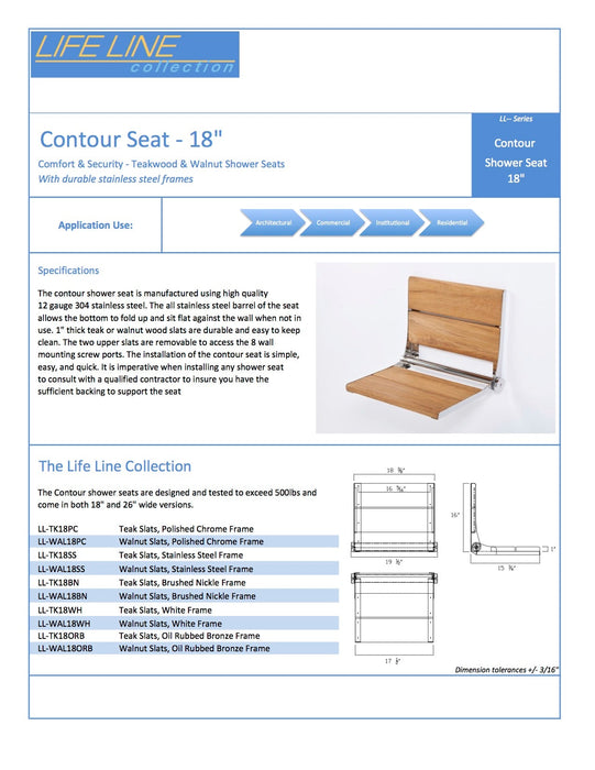 Lifeline contour shower seat 18" spec sheet