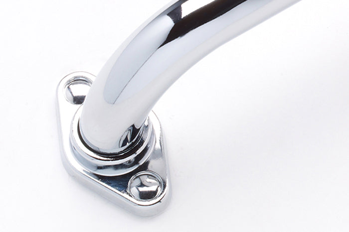 1" diameter chrome angle grab bar with knurled grip close up on flange